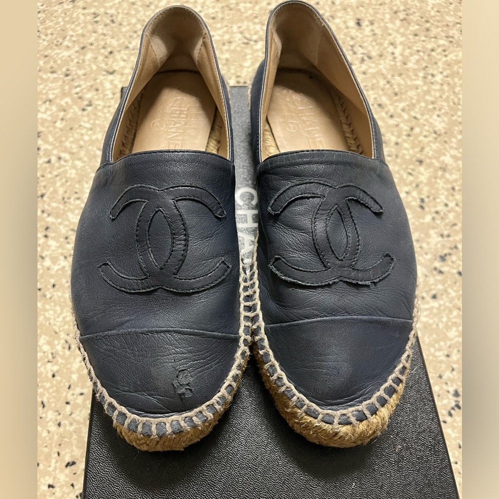 CHANEL Dark Blue Espadrille Shoes